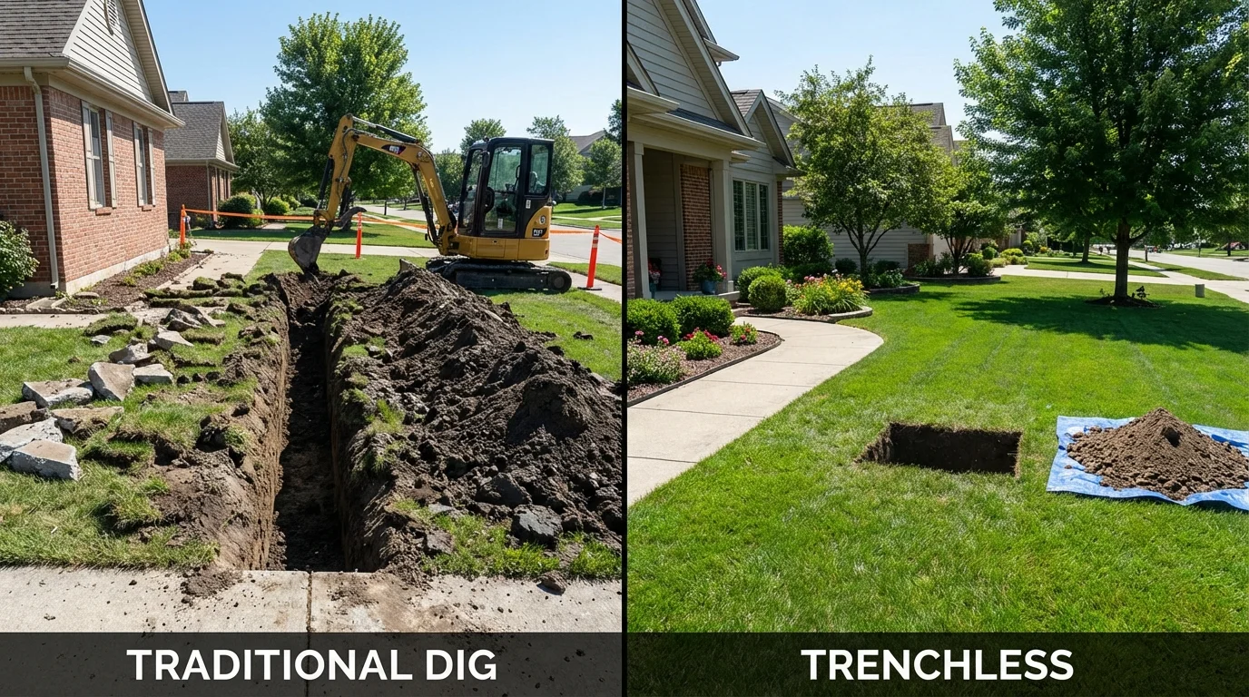 Trenchless sewer repair with minimal yard damage versus traditional excavation in Ridgewood, NY